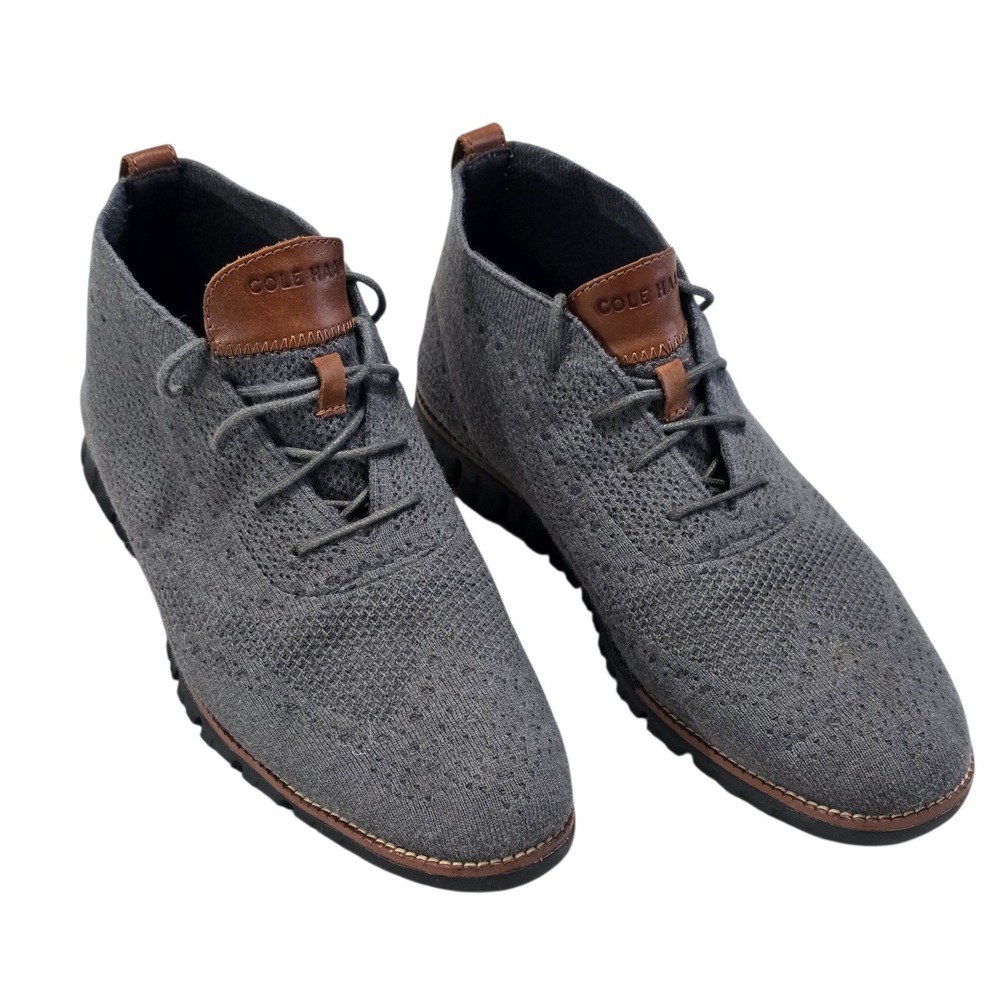 Cole Haan Zerogrand Stitchlite Chukka Boots Grey Knit Wingtip Mens 11.5 M C29426